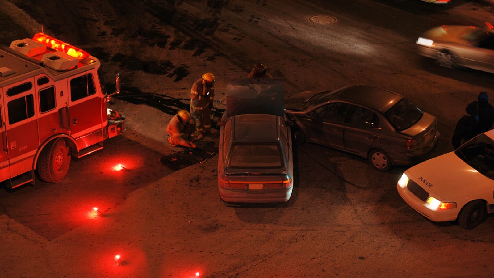 Car wrecks in Louisiana At Night Stock Photo